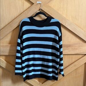 Amazon Black and Blue Striped Crew Neck Sweater